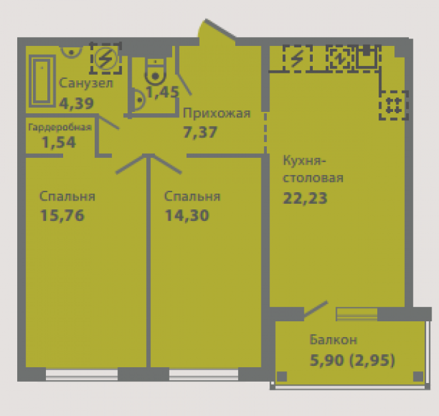 Планировка ЖК Gröna Lund, 30.06 м2