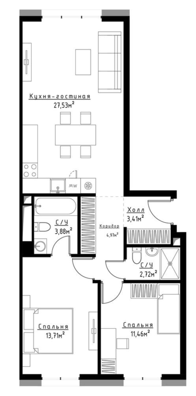 Продажа 2-комн квартиры в новостройке Волгоградский пр-кт,  к. Vienna 3
