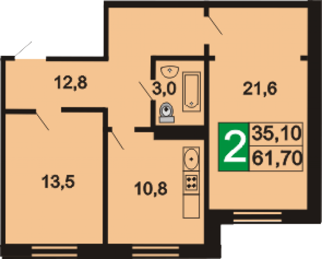 Планировка ЖК Борисоглебское, 21.6 м2