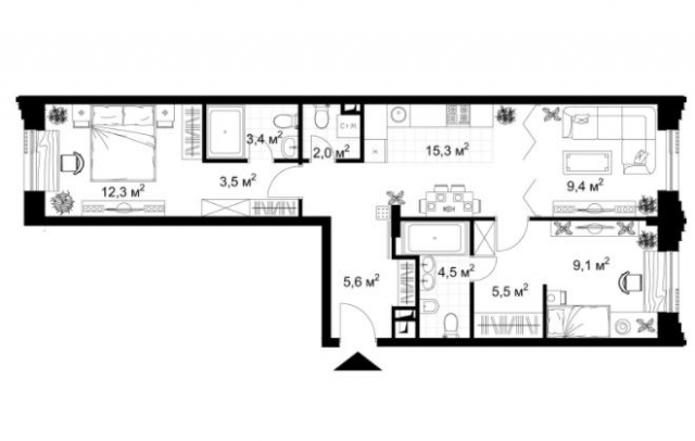 Планировка ЖК KAZAKOV Grand Loft, 21.4 м2