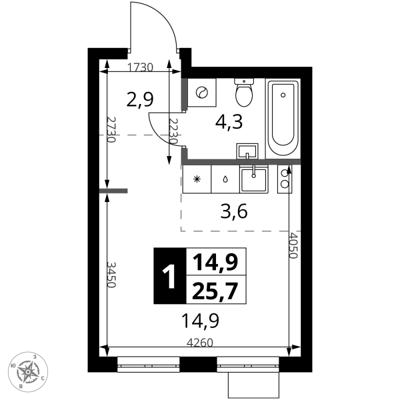 Продажа студии Мосрентген пос., Проектируемый проезд № 7502,  к. 1