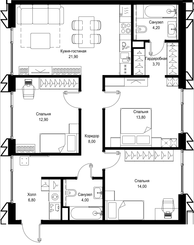 Продажа 3-комн квартиры в новостройке Москва г., Вишнёвая ул.,  к. 3