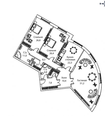 Планировка ЖК Жизнь на Плющихе, 104.4 м2
