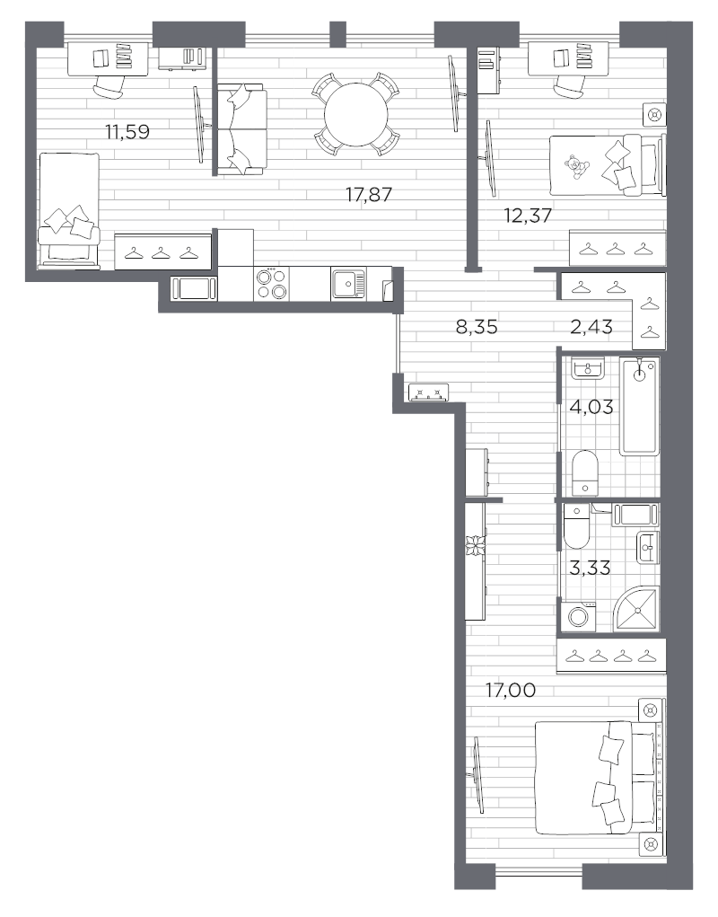 Продажа 3-комн квартиры в новостройке Санкт-Петербург г., Суздальское ш.,  к. 631