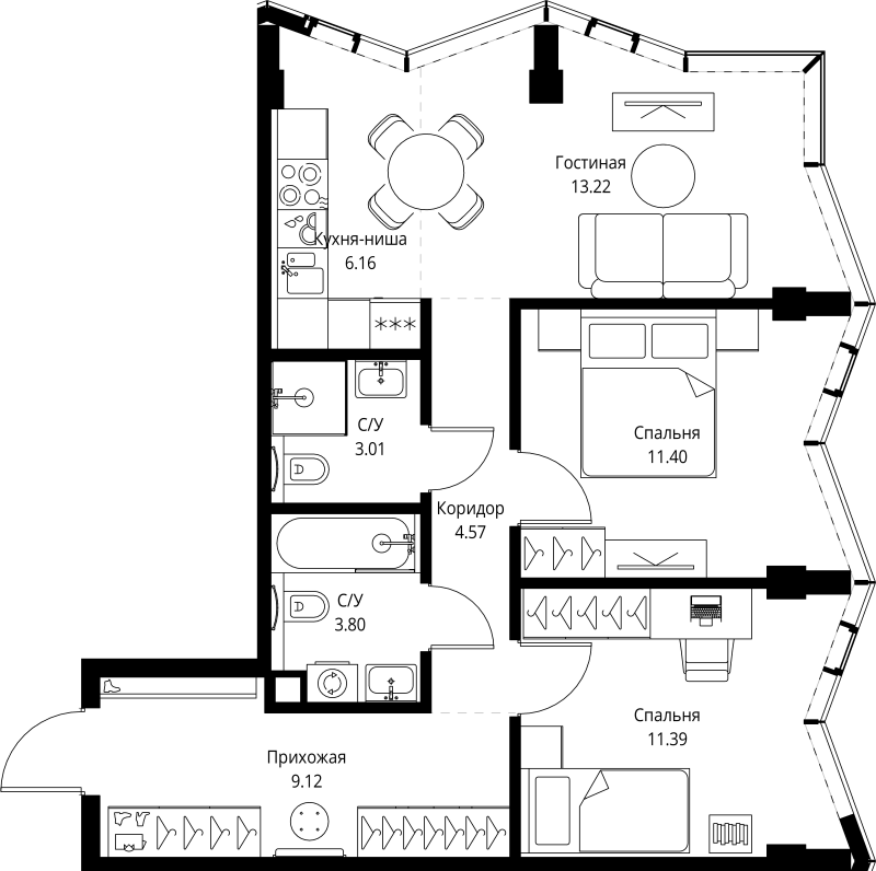 Продажа 2-комн квартиры в новостройке Москва г., Мира пр-кт,  к. 3