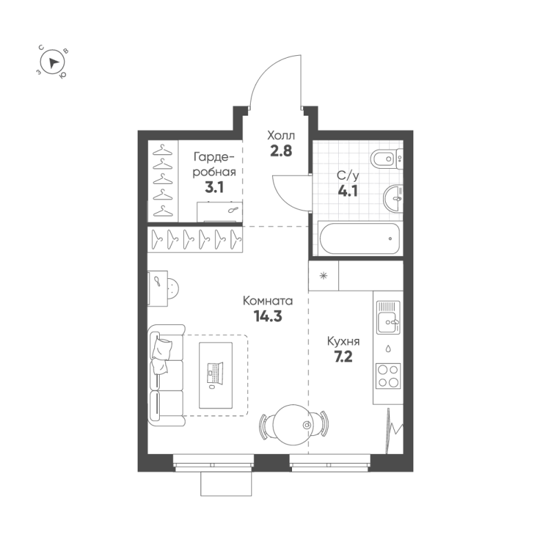 Продажа студии Мурино п., Южный проезд,  к. 1.11