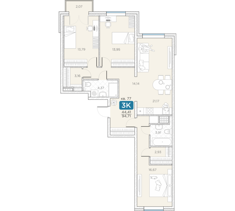 Продажа 3-комн квартиры в новостройке Санкт-Петербург г., Новгородская ул.,  к. 14А