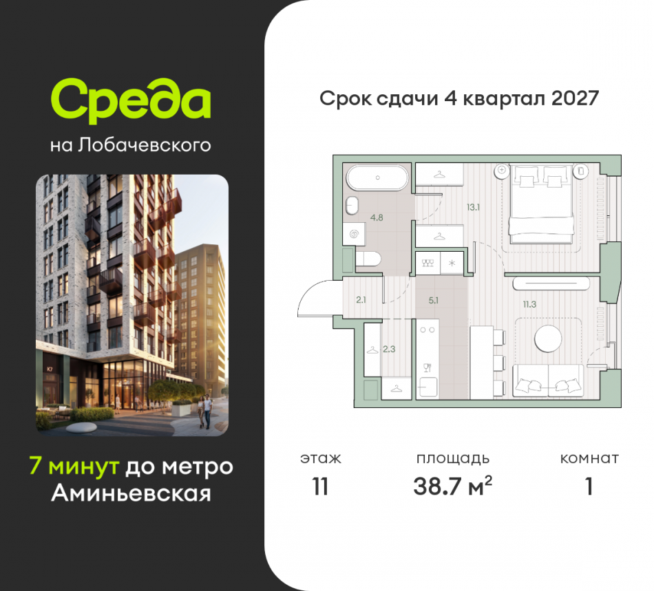 Продажа 1-комн квартиры в новостройке Очаковское шоссе
