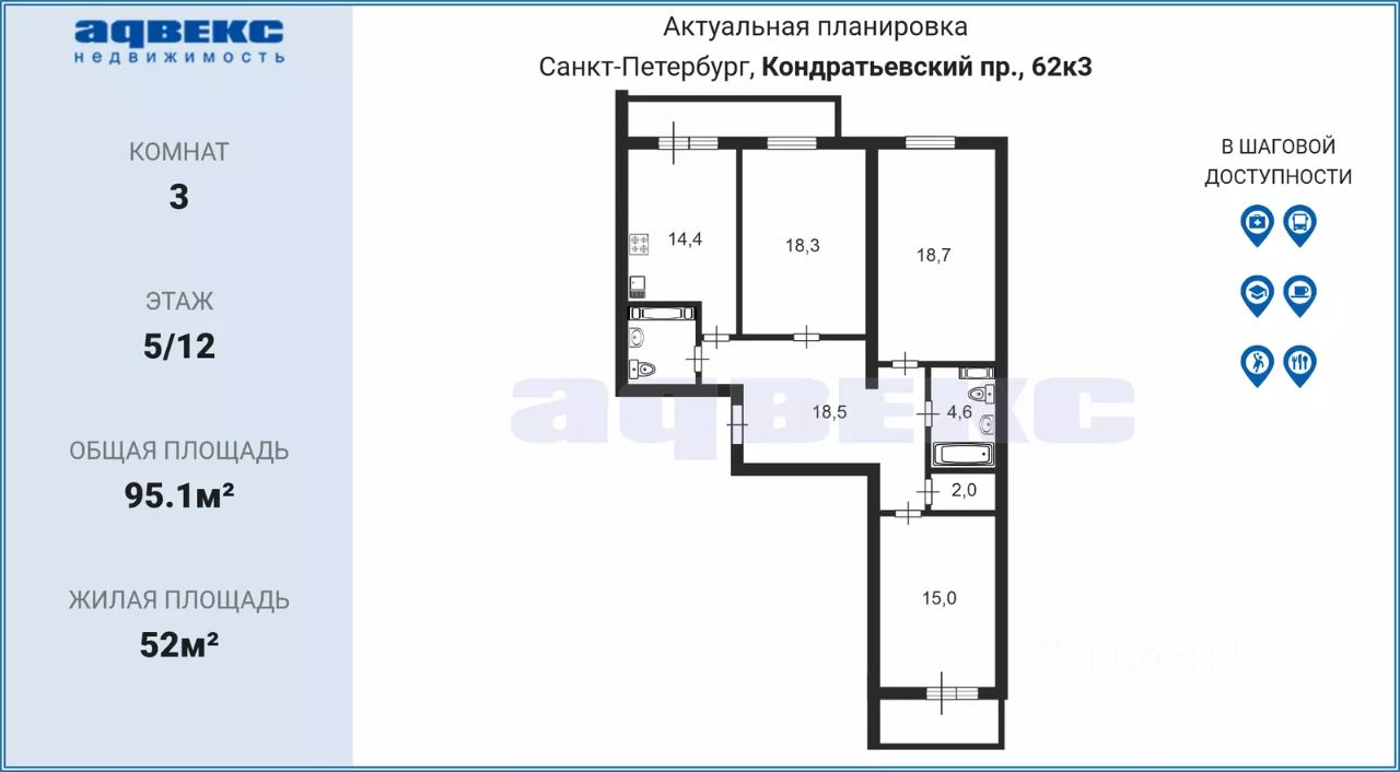 Продажа 3-комн квартиры на вторичном рынке Кондратьевский проспект, 62К3