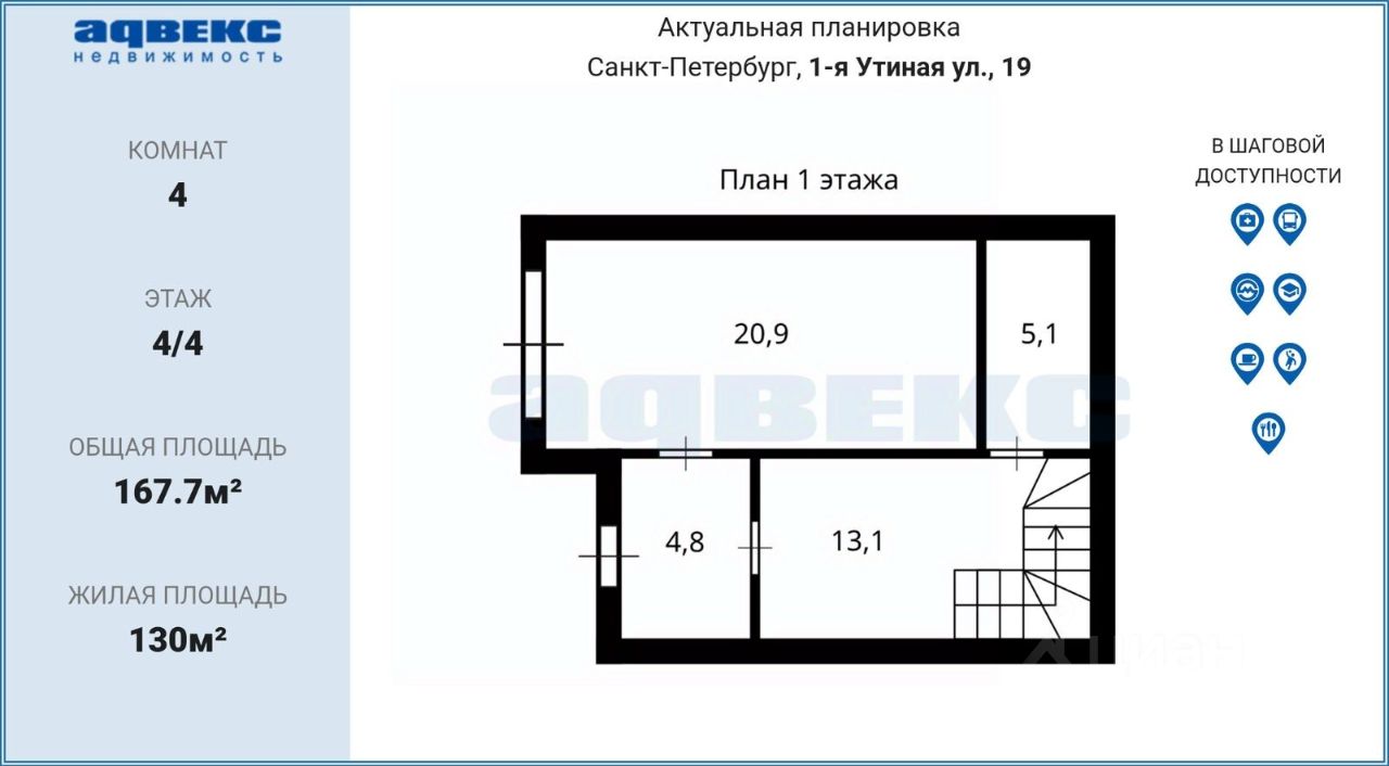 Продажа 4-комн квартиры на вторичном рынке 1-я Утиная улица, 19