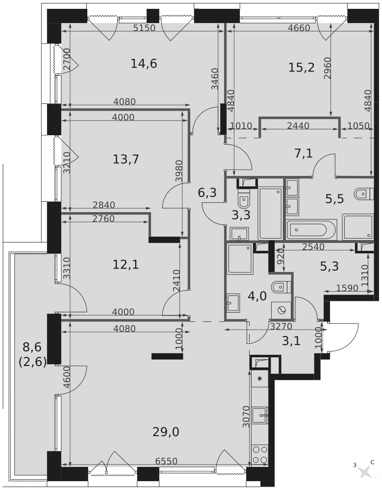 Продажа 5-комн квартиры в новостройке ул. Снежная, 22к3
