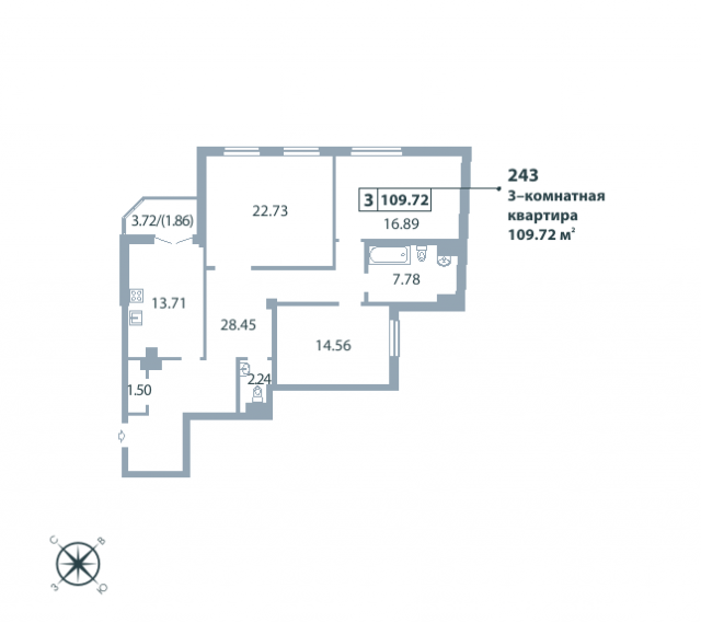Планировка ЖК Дом на Дворянской, 54.18 м2