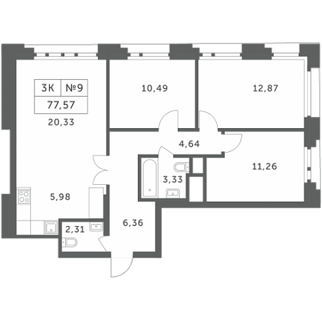 Планировка ЖК Спутник, 33.62 м2
