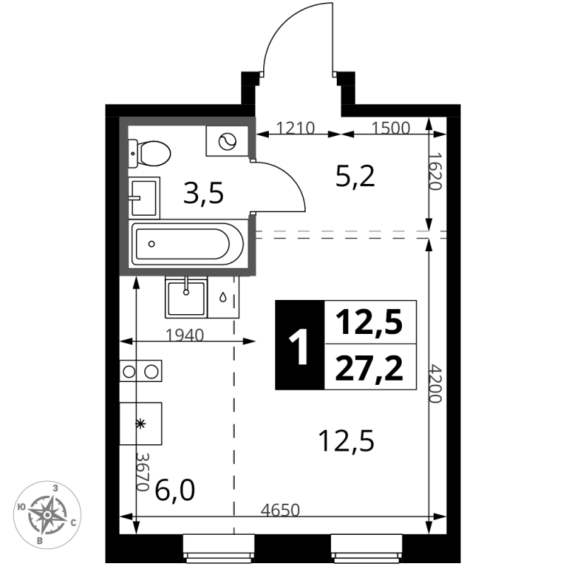 Продажа студии Мосрентген пос., Проектируемый проезд № 7502,  к. 3