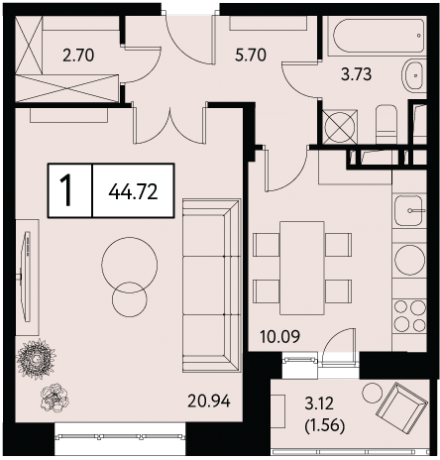 Планировка ЖК Преображенская площадь, 20.94 м2
