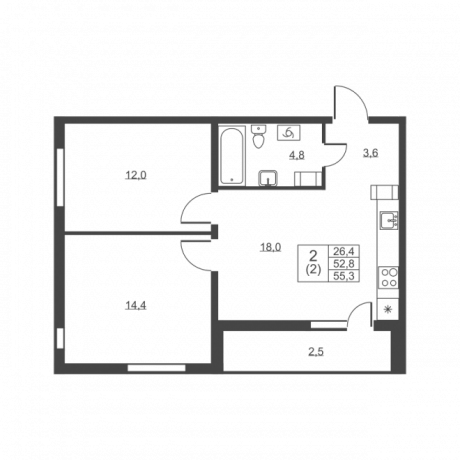 Планировка ЖК Ермак, 26.4 м2