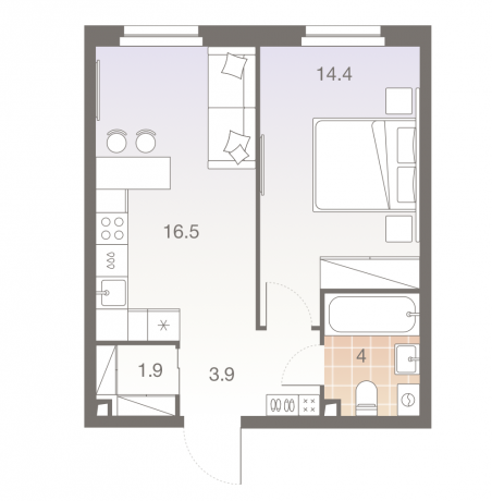 Планировка ЖК Twelve, 14.4 м2
