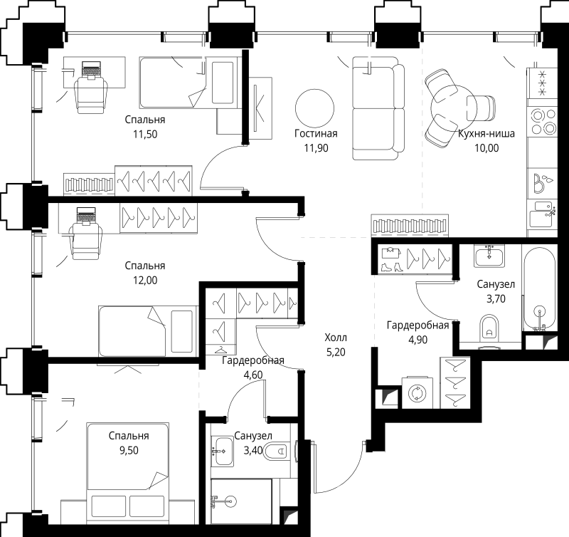 Продажа 3-комн квартиры в новостройке Москва г., Верейская ул.,  к. SET.1.3