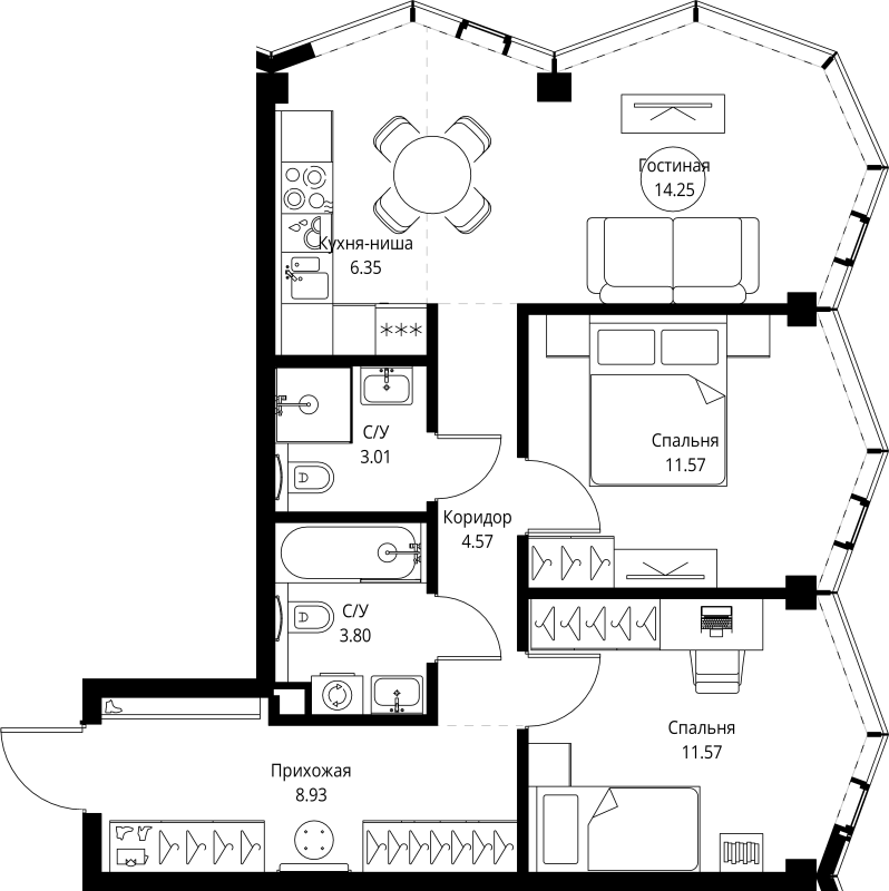 Продажа 2-комн квартиры в новостройке Москва г., Мира пр-кт,  к. 3