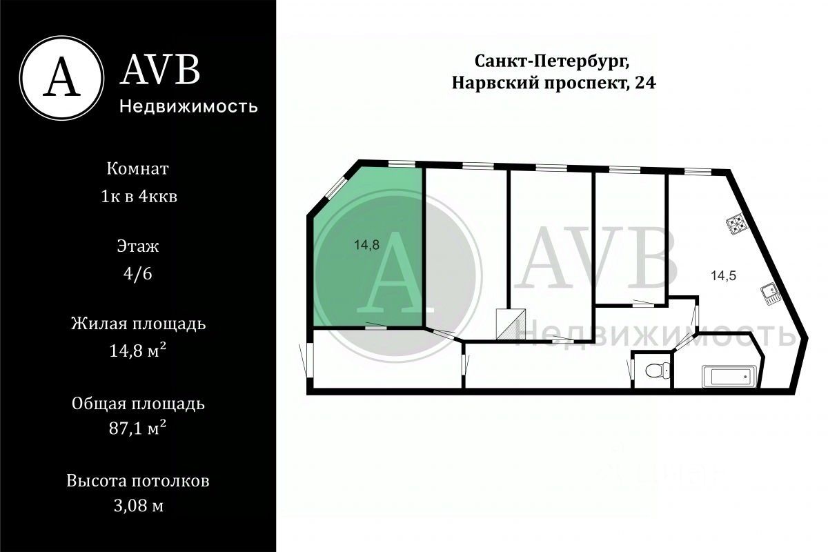 Продажа комнаты Нарвский проспект, 24/2