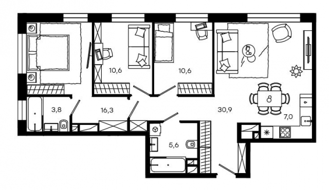 Планировка ЖК Level Донской, 37.5 м2