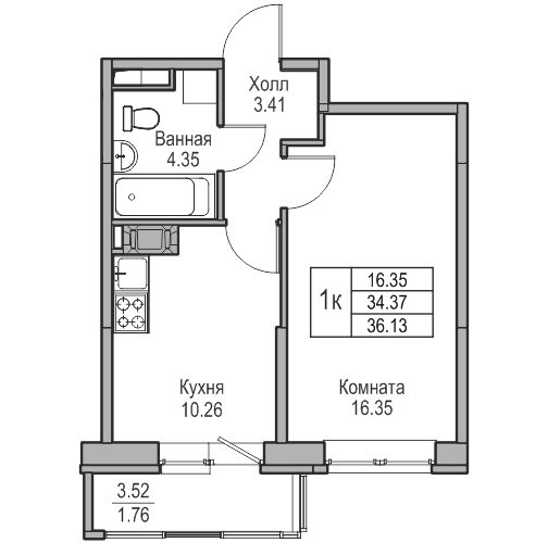 Продажа 1-комн квартиры в новостройке Санкт-Петербург г., Юнтоловский пр-кт,  к. 9