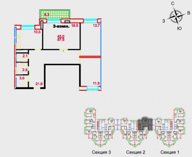 Планировка ЖК Единый стандарт, 45 м2