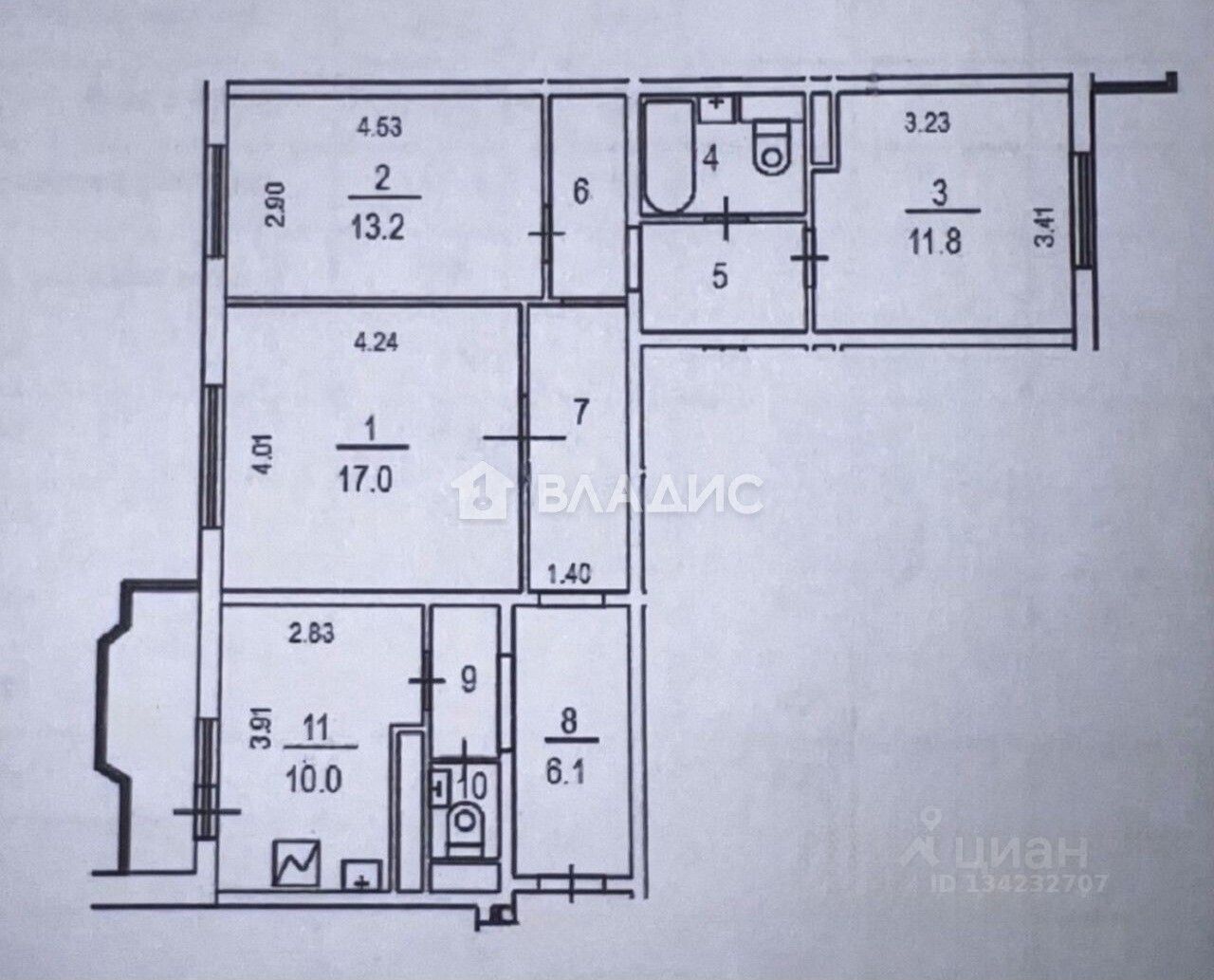 Продажа 3-комн квартиры на вторичном рынке улица Брусилова,  д. 17