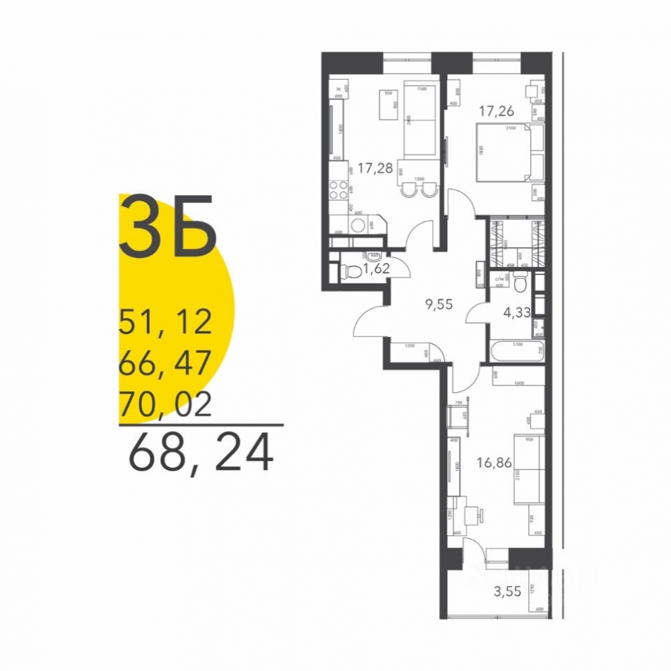 Продажа 3-комн квартиры в новостройке Востряково, , Домодедово, ул Ледовская,  д. 12