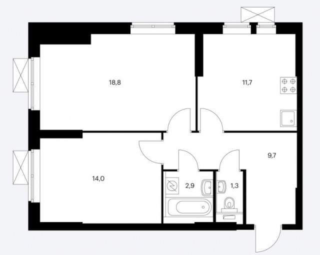 Планировка ЖК Михайловский парк, 32.8 м2