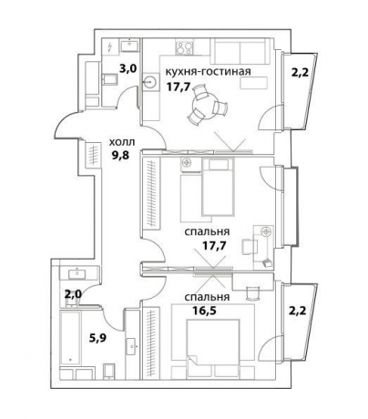 Планировка ЖК Событие, 17.7 м2