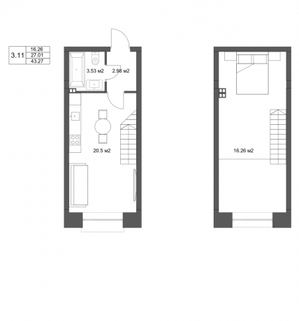 Планировка ЖК River Beach Apart, 16.26 м2