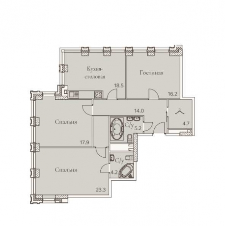 Планировка ЖК Full House, 57.4 м2