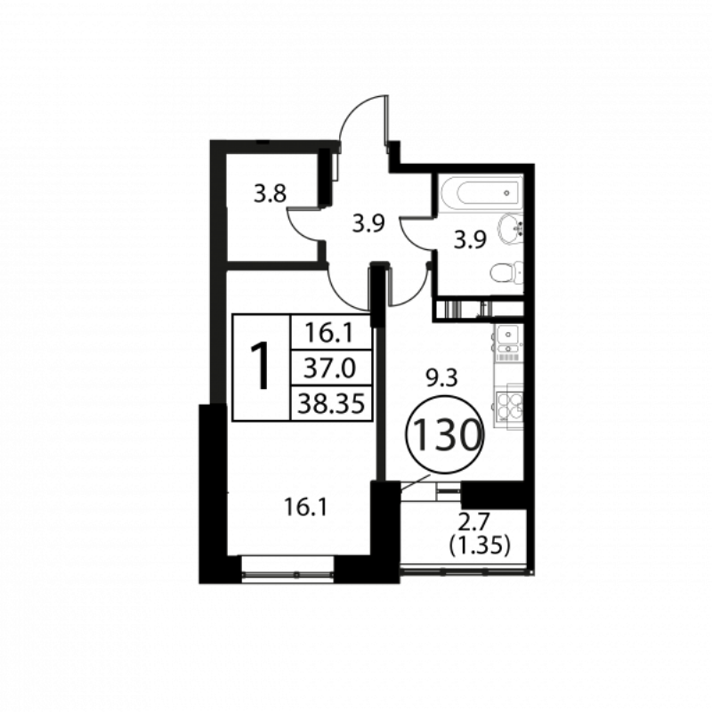 Продажа 1-комн квартиры в новостройке Домодедово с., Жуковского ул.,  к. 1
