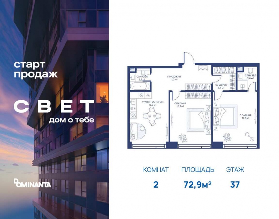 Продажа 2-комн квартиры в новостройке Дмитровское шоссе, 83А
