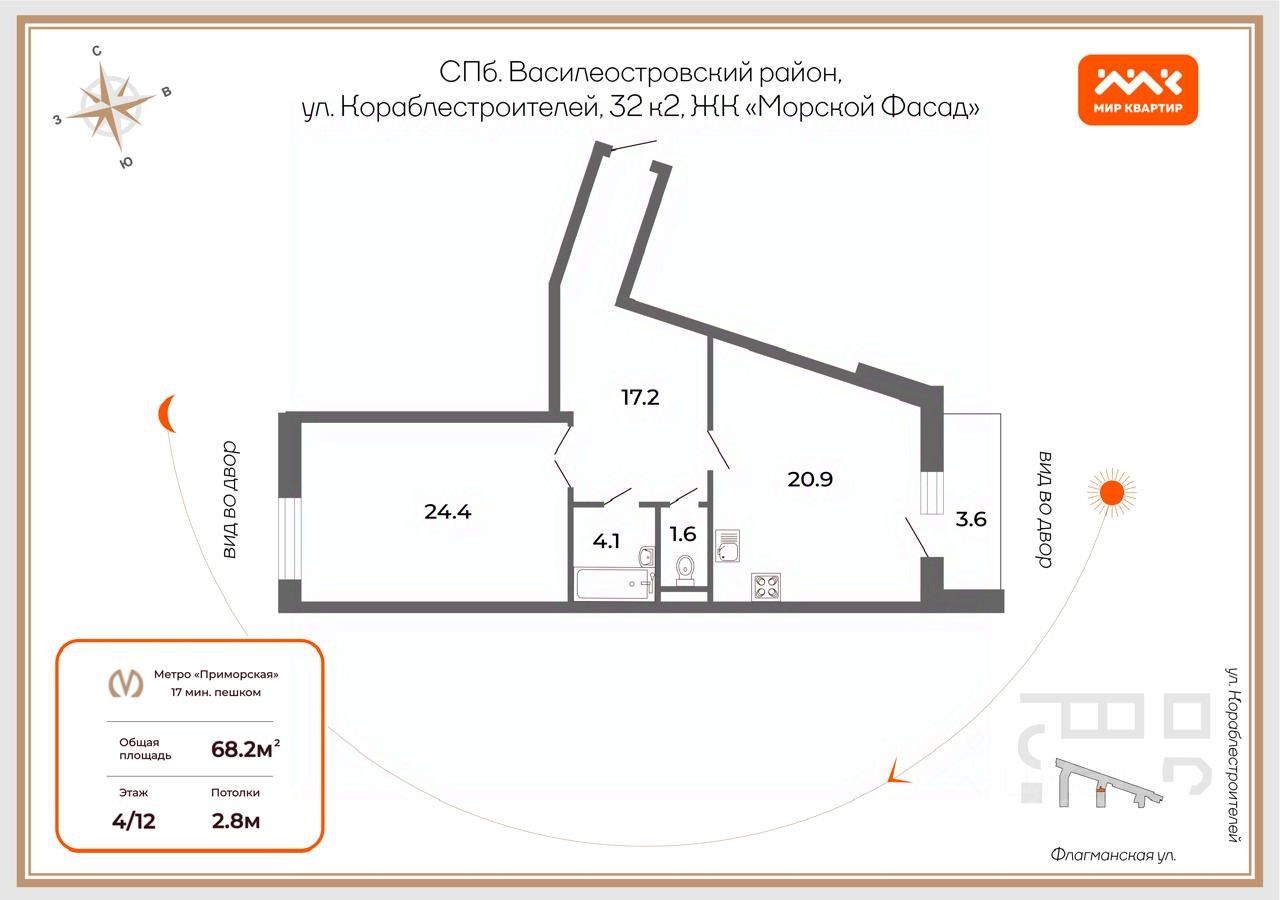 Продажа 1-комн квартиры на вторичном рынке улица Кораблестроителей, 32к3