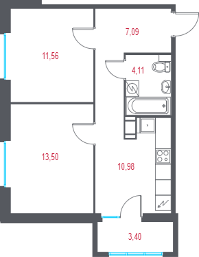 Продажа 2-комн квартиры в новостройке Пушкин г., 1-я линия, территория Лесное,  к. 2.2