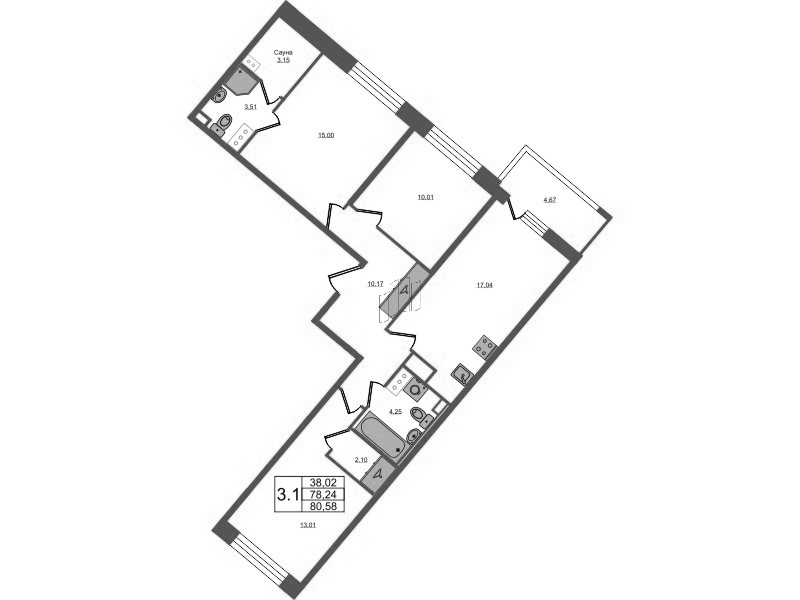Продажа 3-комн квартиры в новостройке Санкт-Петербург г., Октябрьская наб.,  к. 2