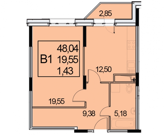 Планировка ЖК Звездный, 19.55 м2