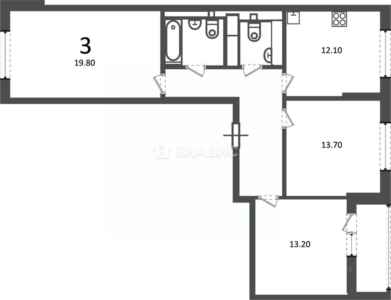 Продажа 3-комн квартиры на вторичном рынке Кусковская улица, 12/1