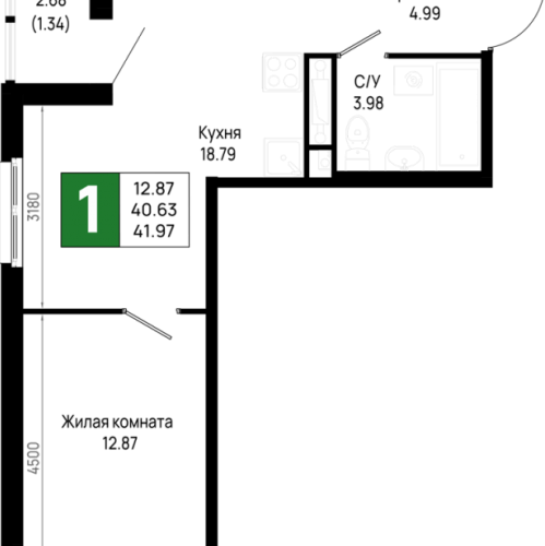 1-комн квартира Новосаратовка д., Первых ул.,  к. 5.1