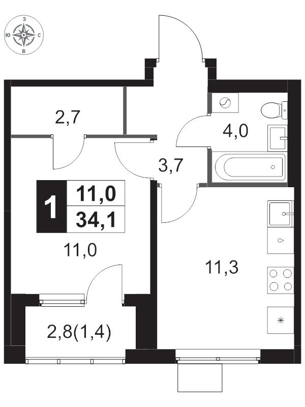 Продажа 1-комн квартиры в новостройке Мосрентген пос., Проектируемый проезд № 7502,  к. 3