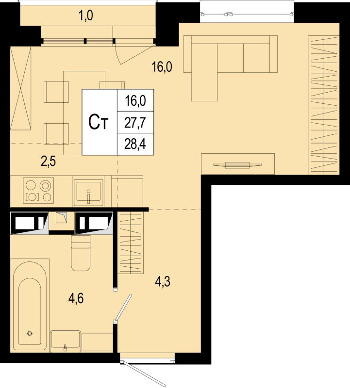 Продажа студии Борисовка д., Полевая ул.,  к. 16