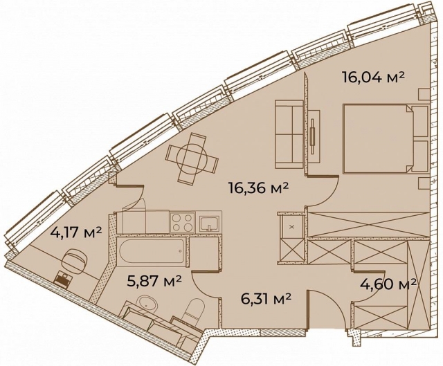 Планировка ЖК Врубеля 4, 16 м2