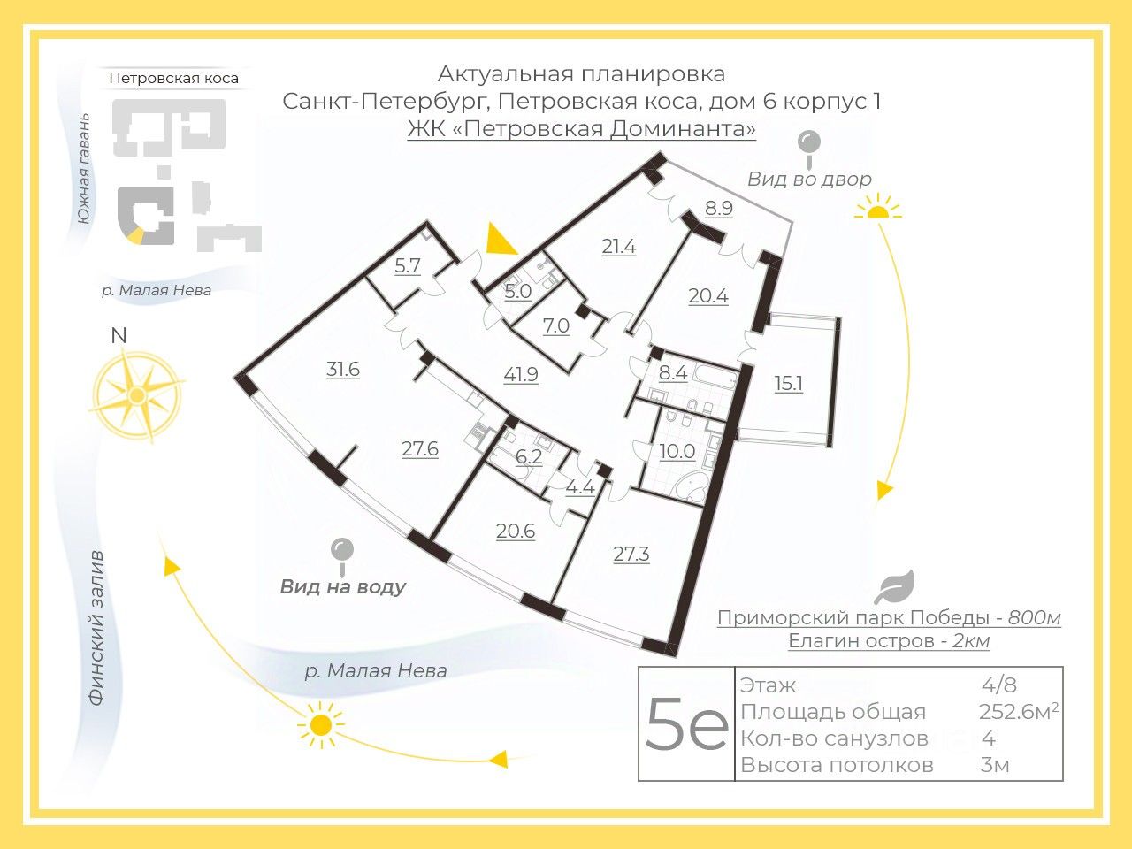 Продажа 5-комн квартиры на вторичном рынке проезд Петровская коса, 6к1