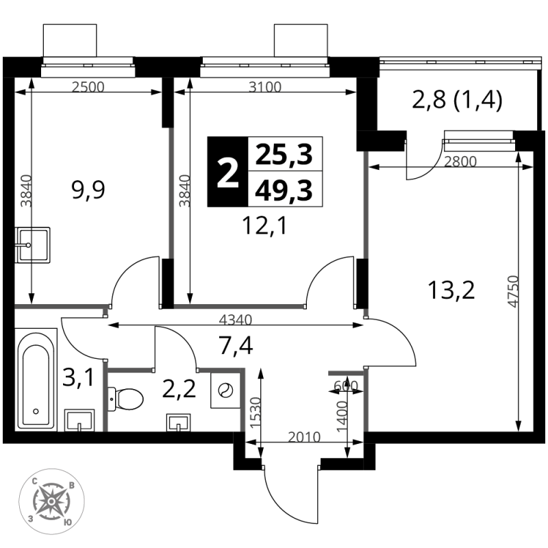 Продажа 2-комн квартиры в новостройке Сапроново д., Калиновая ул.,  к. 5