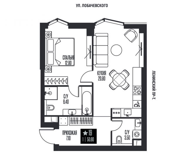 Планировка ЖК ICE TOWERS, 12.8 м2