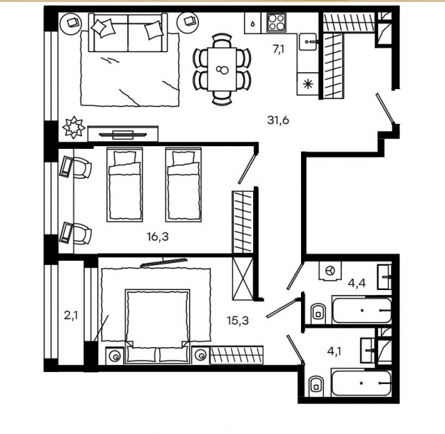 Планировка ЖК Level Донской, 31.6 м2