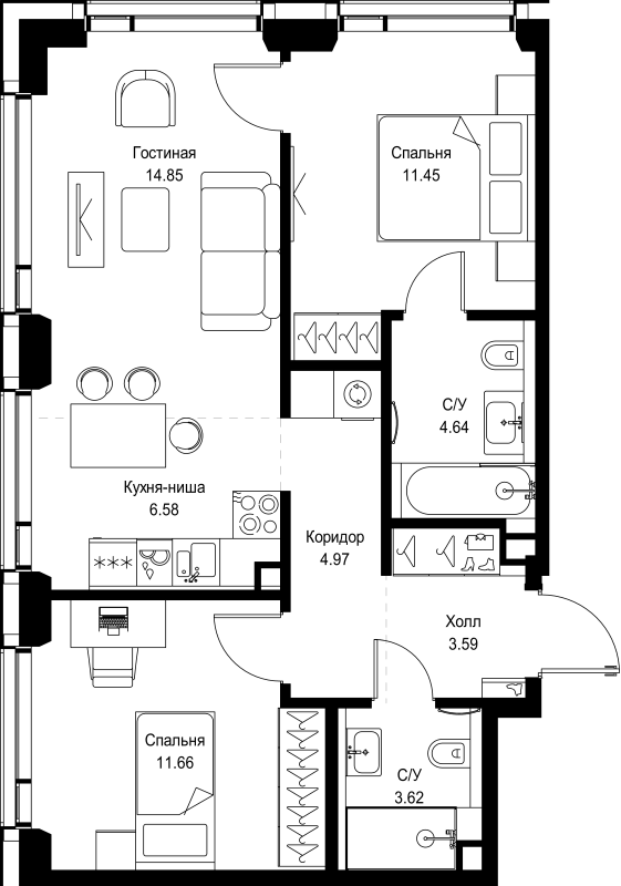 Продажа 2-комн квартиры в новостройке Москва г., Верейская ул.,  к. SET.2.Б