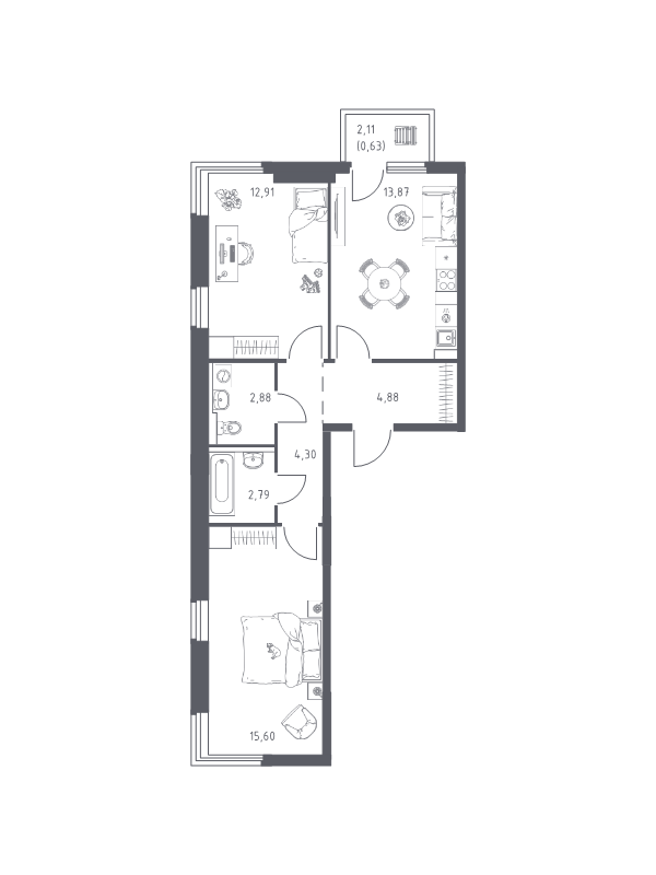 Продажа 2-комн квартиры в новостройке Мисайлово д., Молодежный б-р,  к. 19